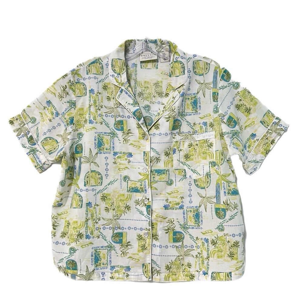 Calypso St Barth Women’s Pajama Top Medium Organic Cotton Carpe Diem Tropical